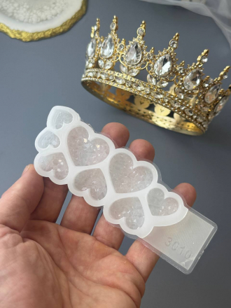 Молд №3010 Кристаллические Сердечки 6 шт 