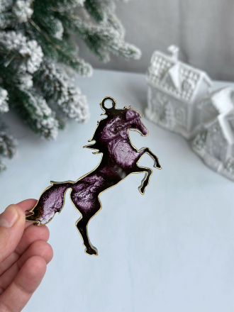 Молд №4043 Кристаллическая лошадь в подкове, вторая лошадка глянцевая   