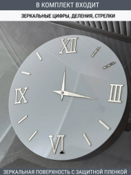 Набор для часов цифры деления стрелки зеркальный акриловые 205,223,230,ЗАГЛУШКА,серебро