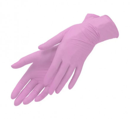 Перчатки РОЗОВЫЕ  нитриловые, размер М (5 пар комплект)  