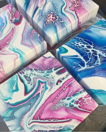 Fluid Art набор №7  Холст 30х30 2шт + часы