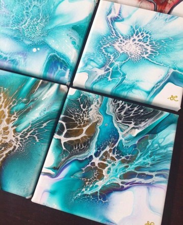 Fluid Art набор №7  Холст 30х30 2шт + часы